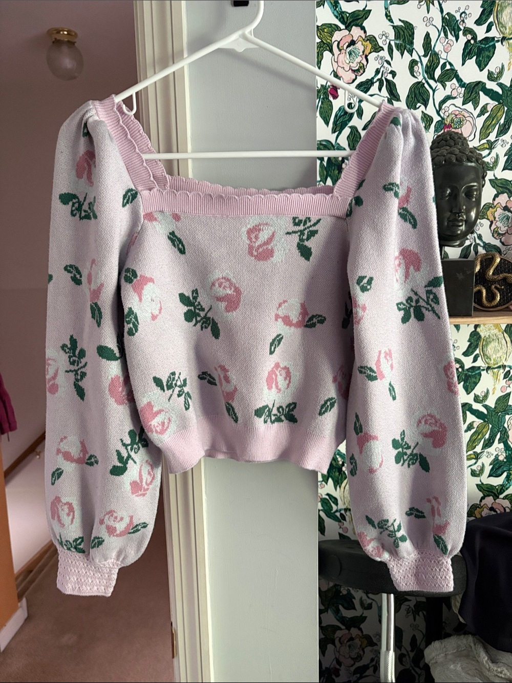 Willow and Wind Floral Square-Neck Puff Sleeve Sweater